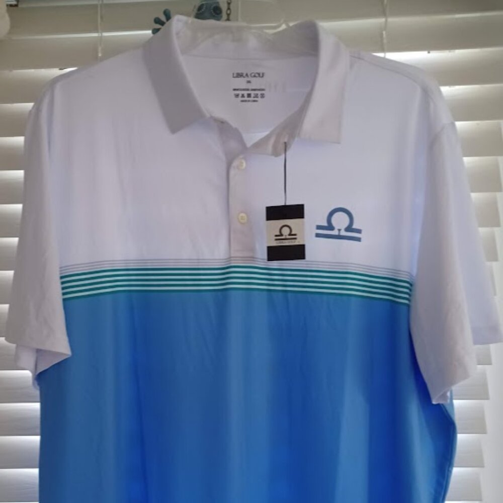 Libra Golf Men’s 2XL Performance Polo Shirt Blue White Moisture Wicking Athletic